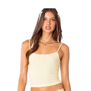 Edikted Irene Pointelle Tank Top in Yellow With Lace Detailing.